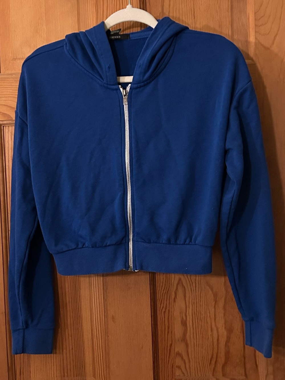 Forever 21 Royal Blue Cropped Zip-Up Hoodie for Women